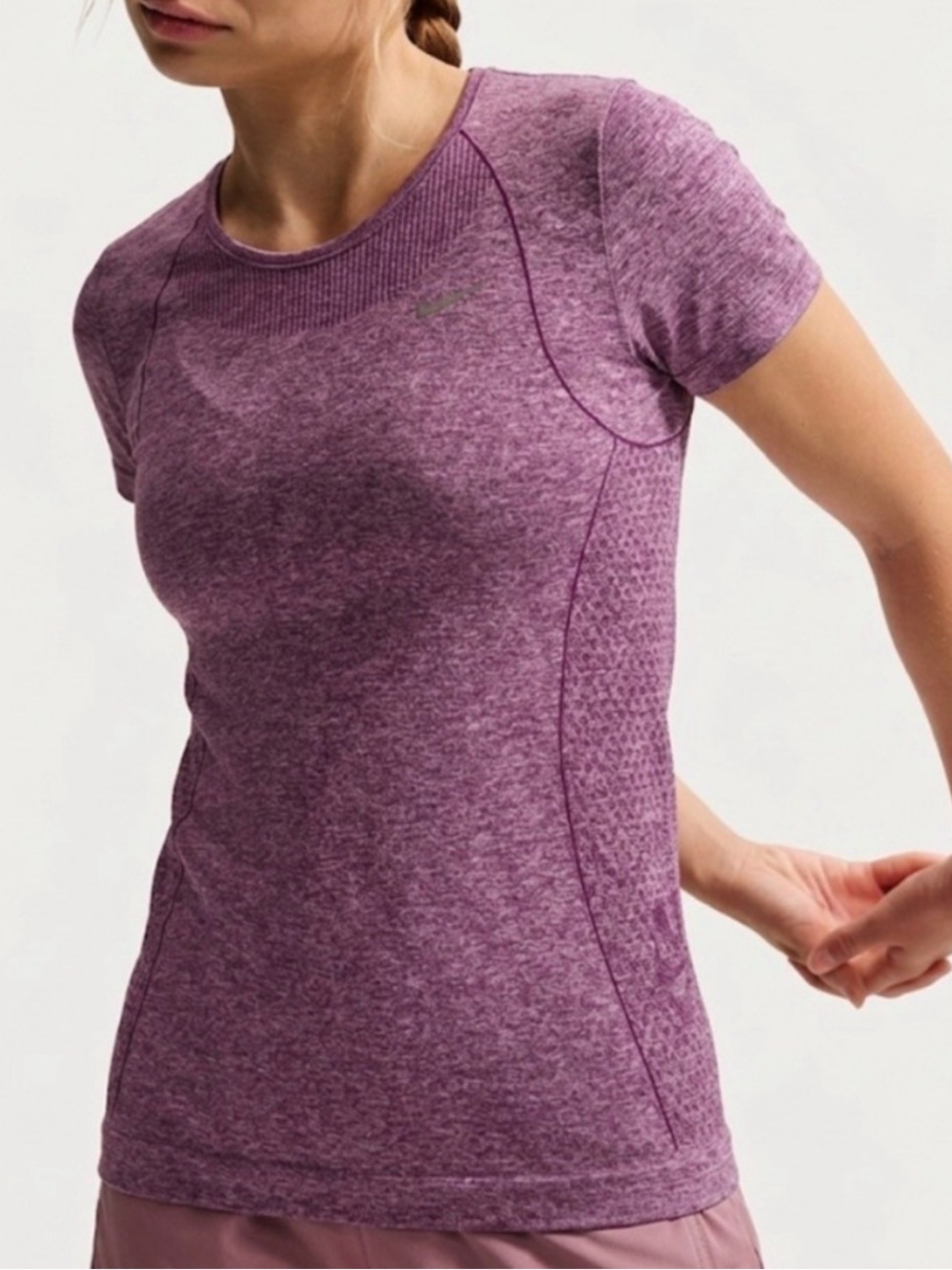 Nike Seamless Short Sleeve Top Size S Heather Maroon Pink